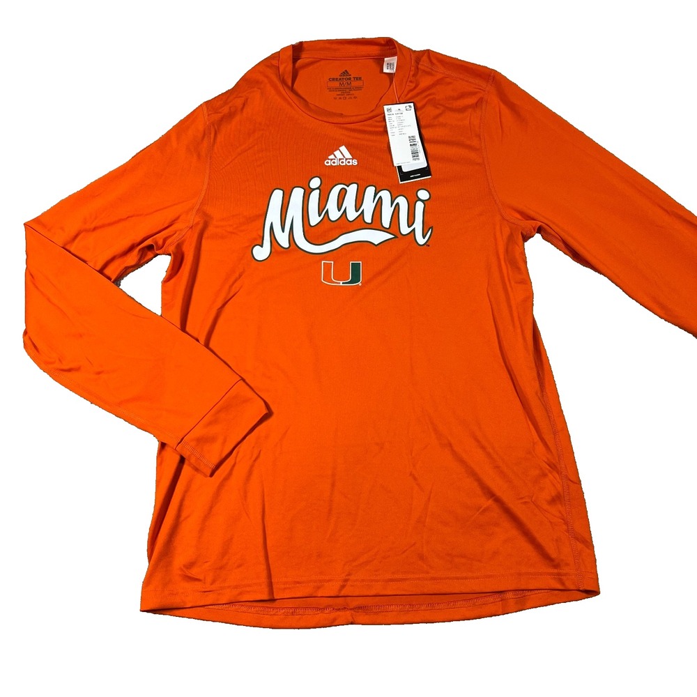Adidas Mens Medium Orange Miami Hurricanes Mighty‎ Mascot Pregame T-Shirt NWT